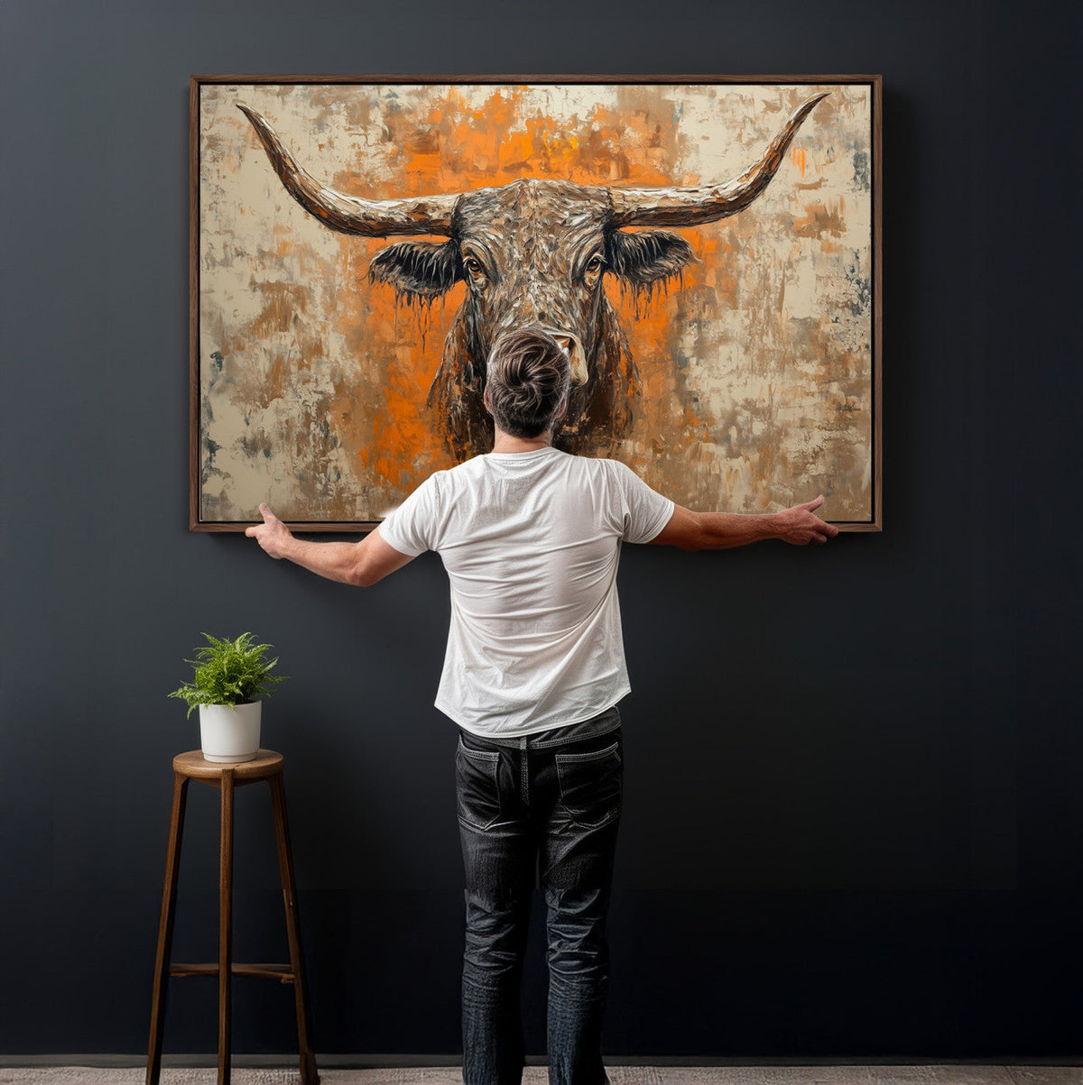 Abstract Cow Longhorn Bull Wall Art Canvas Print - Rustic