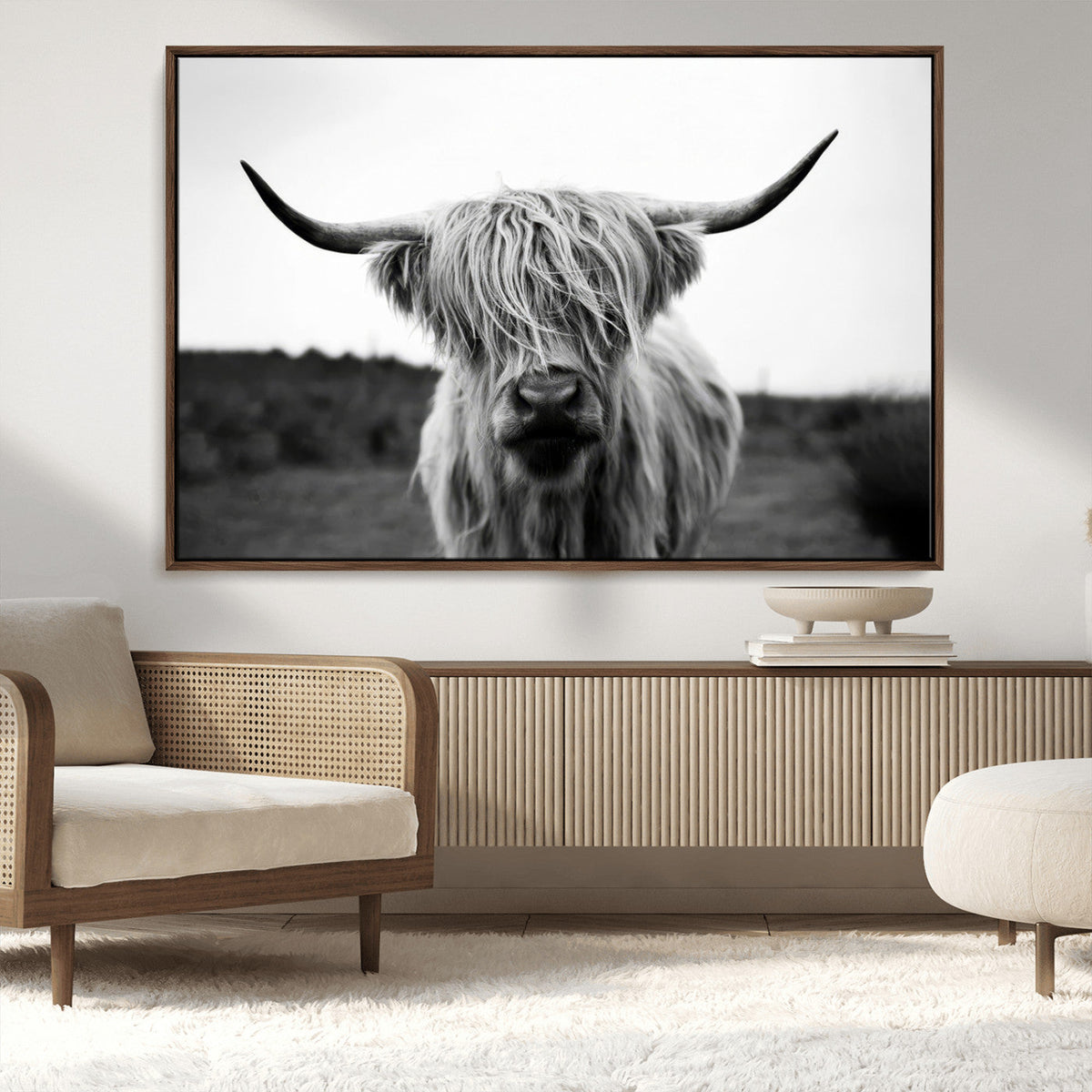 Highland Cow Wall Art | Black and White Farmhouse Decor |