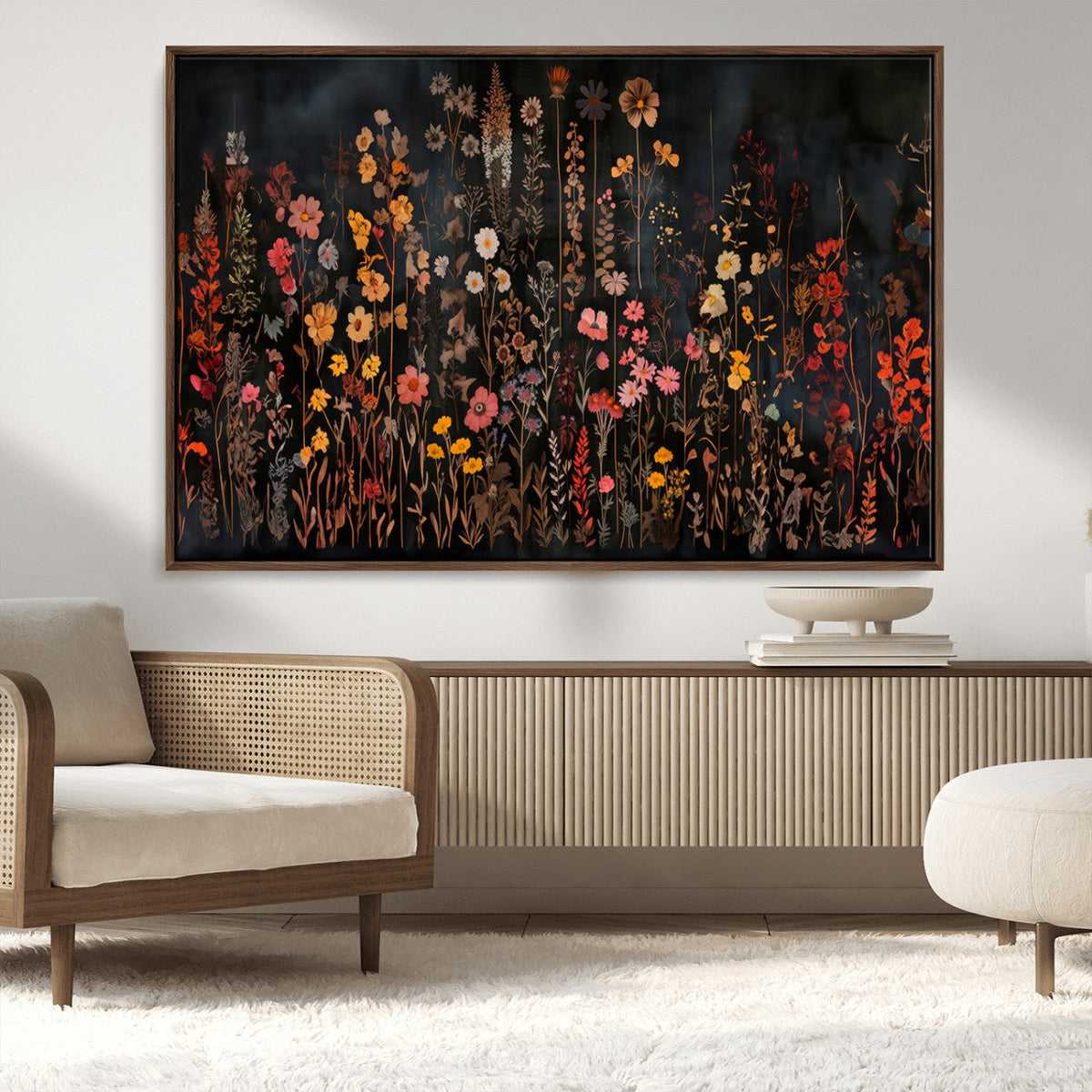Large Floral Painting Print Illustration Flowers Canvas Wall
