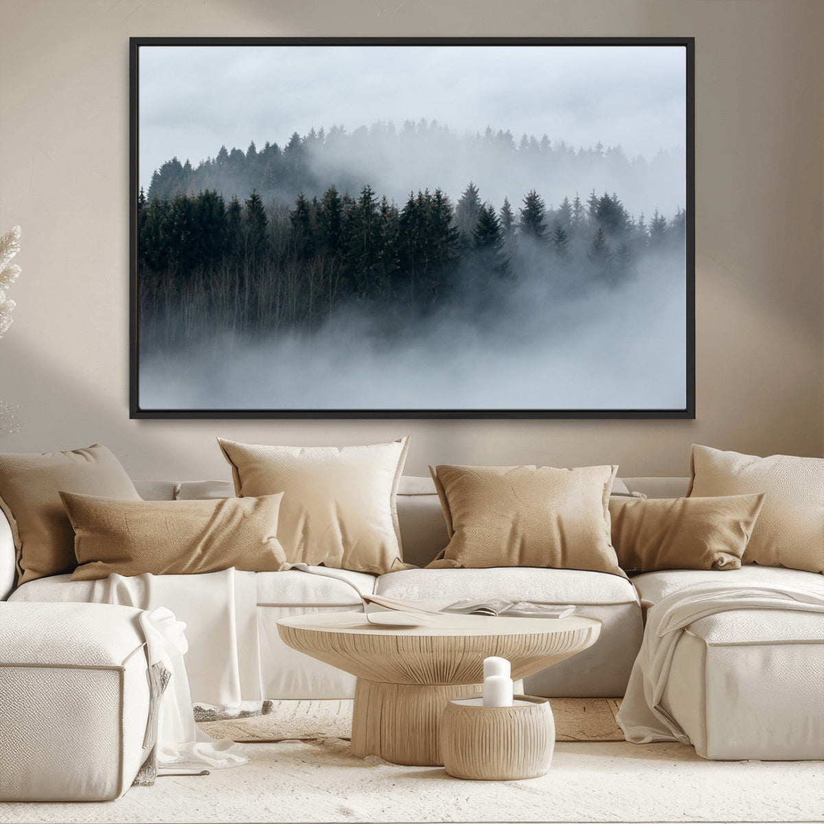 Autumn and Misty Trees in the Forest Wall Art Canvas Print,
