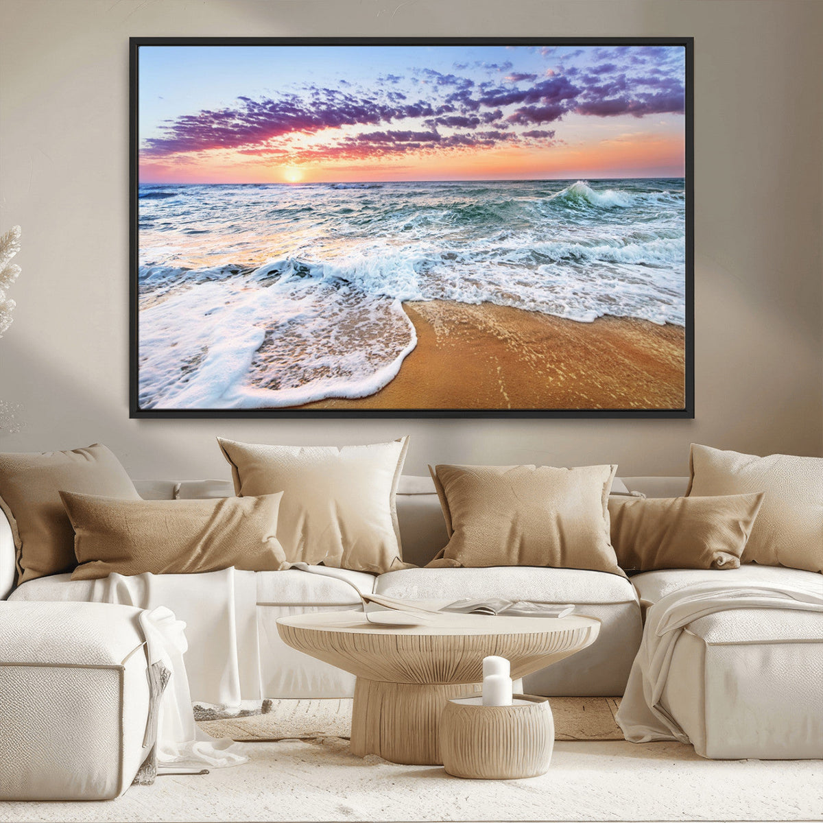 Coastal Sunset Art Beach Canvas Wall Art Print | Ocean Waves