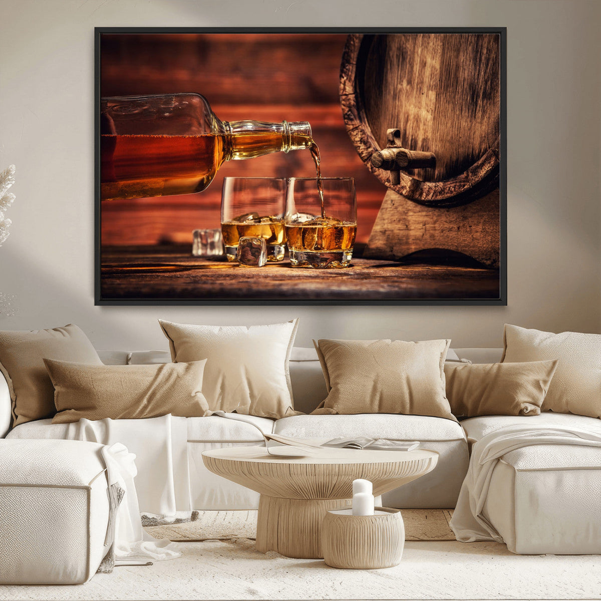 Whiskey and Cigar Canvas Wall Art | 3 Panel Bar Room Decor