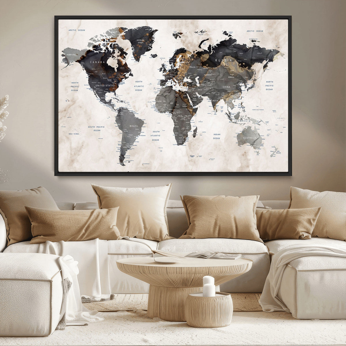 Abstract Map Printing - Modern World Map Canvas Wall Art for