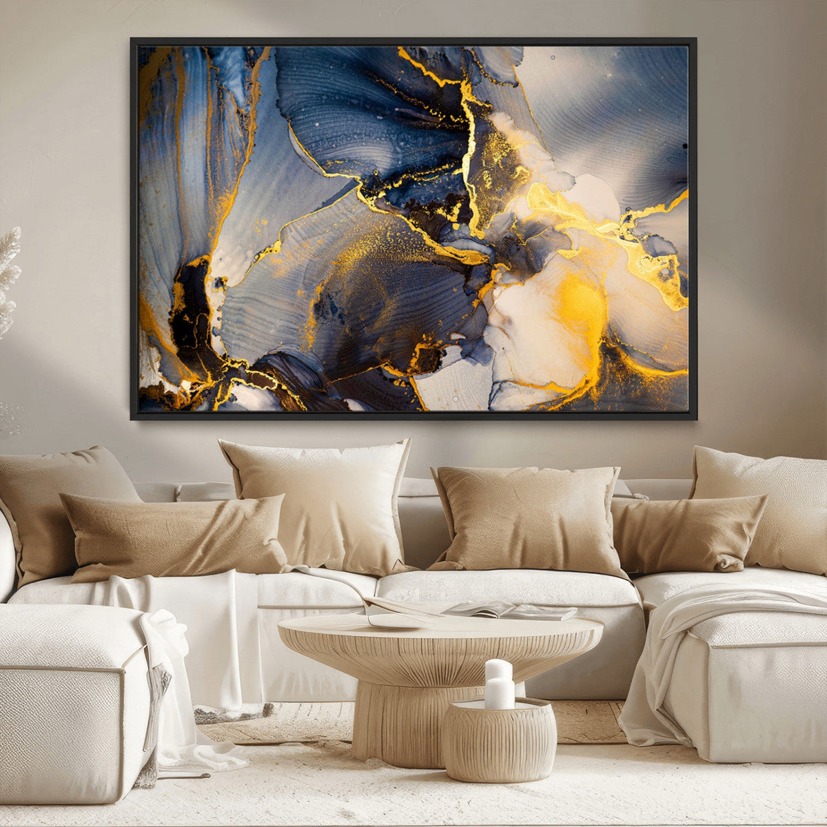Large Abstract Wall Art Print - Gold and Blue Abstract