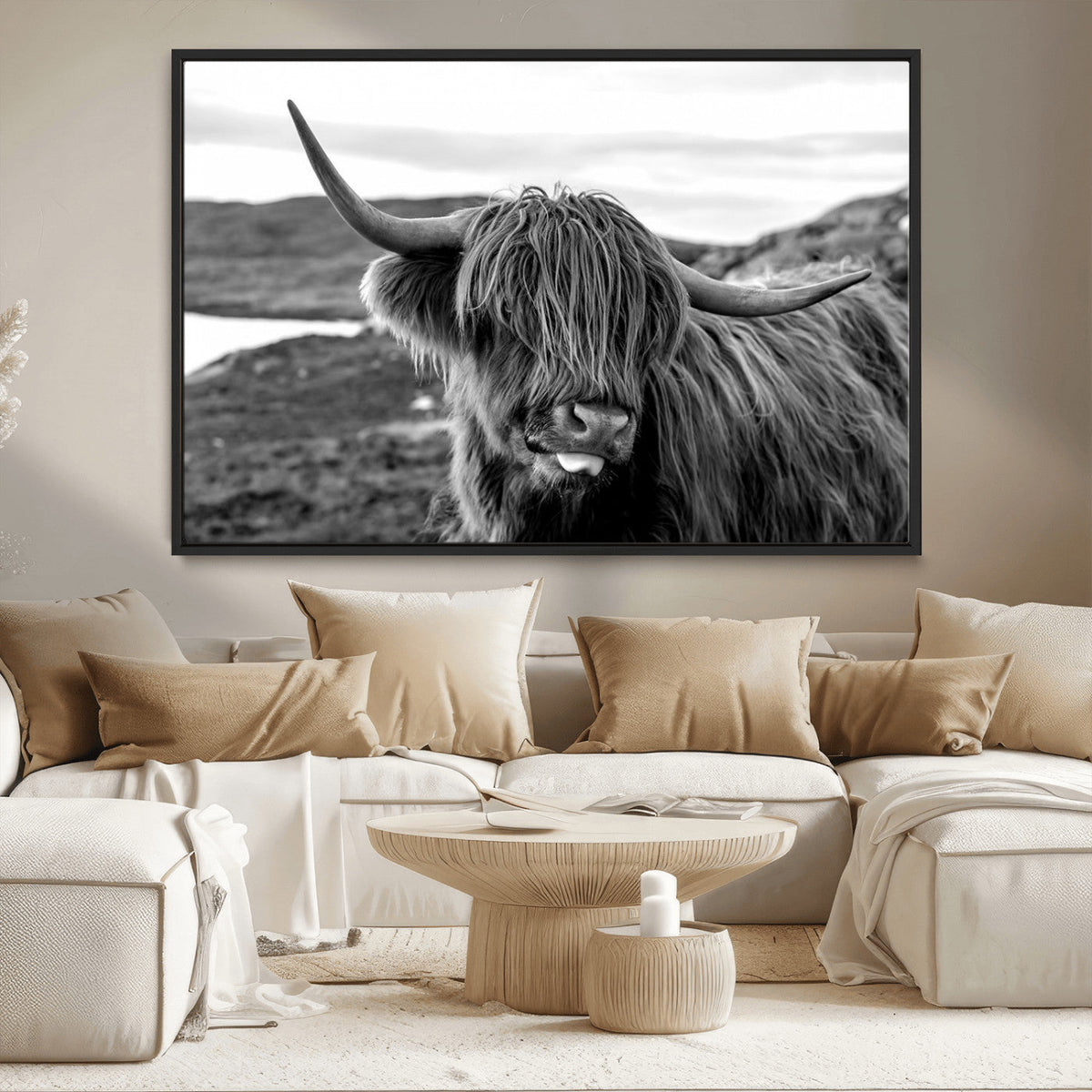 Longhorn Steer Canvas Print Wall Art, Highland Cow Canvas