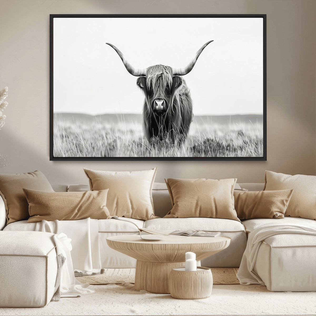 Highland Cow Canvas Wall Art – Majestic Beauty in Black and