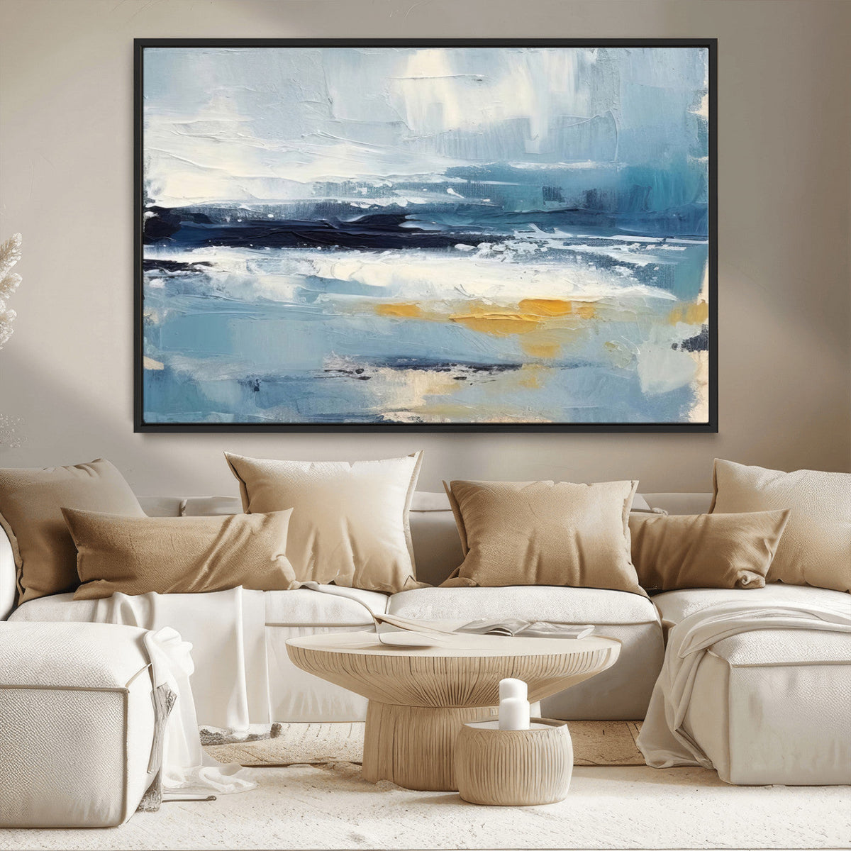 Abstract Ocean Canvas Wall Art - Coastal Blue and Gold