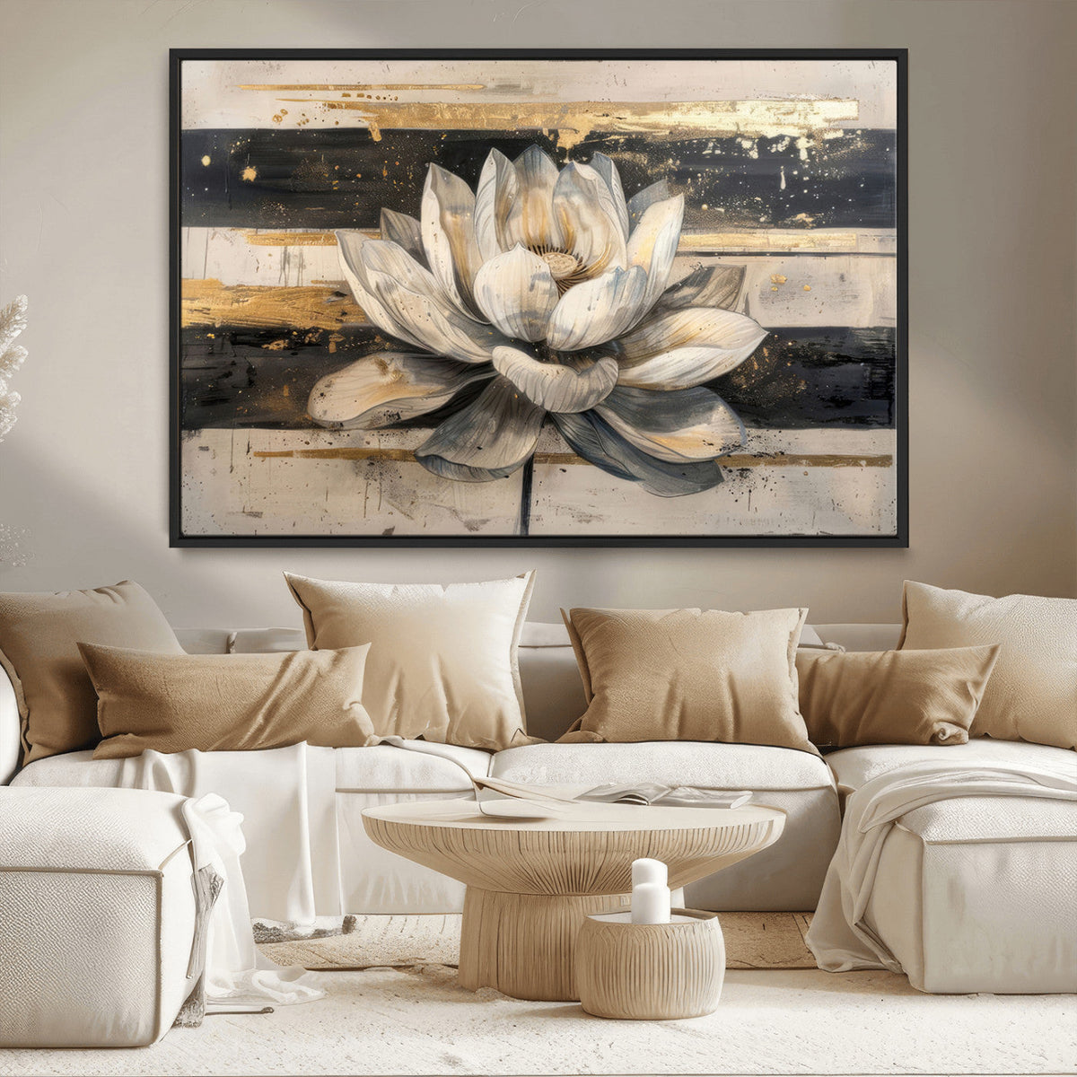 Lotus Flower Wall Art – Framed Abstract Floral Canvas