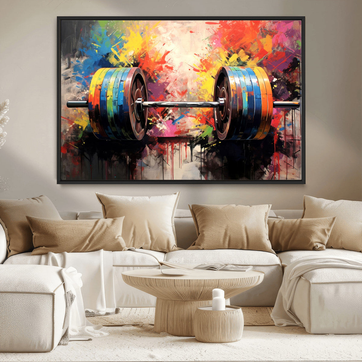 Weightlifting Barbell Art Triptych, Bold Abstract Fitness