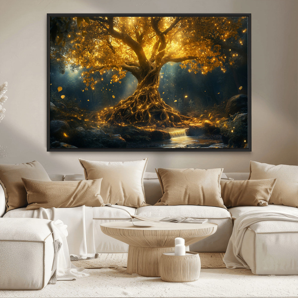 Golden Tree of Life Canvas Wall Art Print - Majestic Glowing
