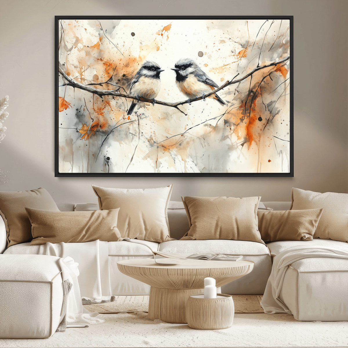 Abstract Watercolor Chickadee Bird Canvas Wall Art Print -