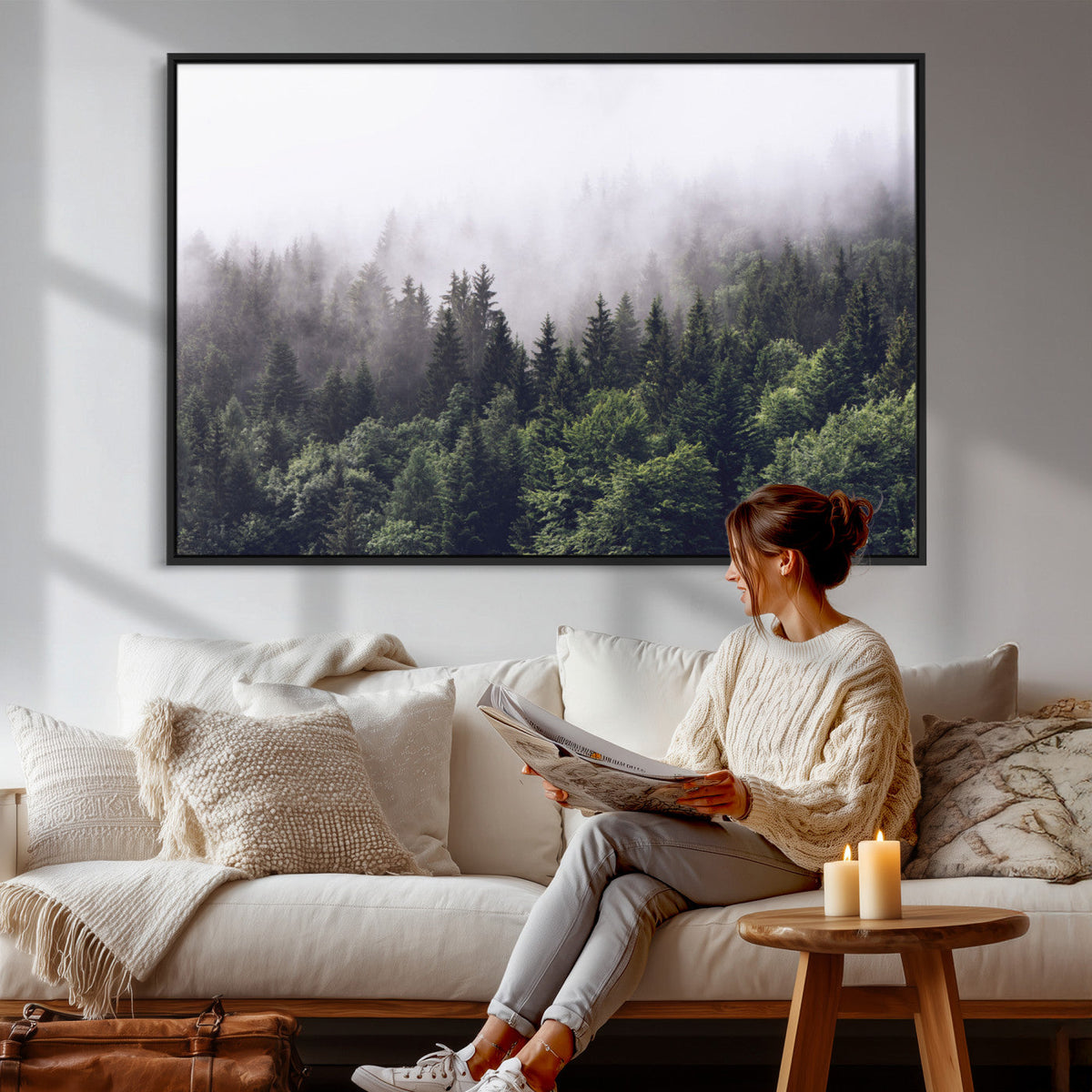 Misty Forest Wall Art | Foggy Forest Canvas Print | Large