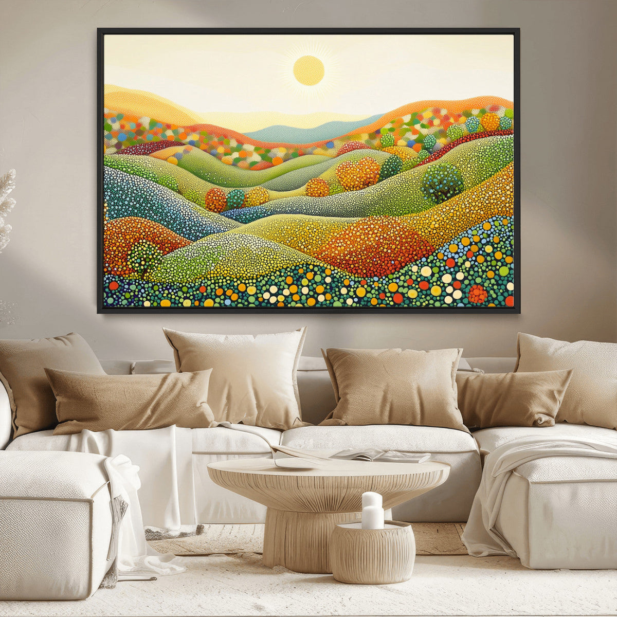 YAYOI KUSAMA Colorful Dot Art Landscape Canvas - Framed