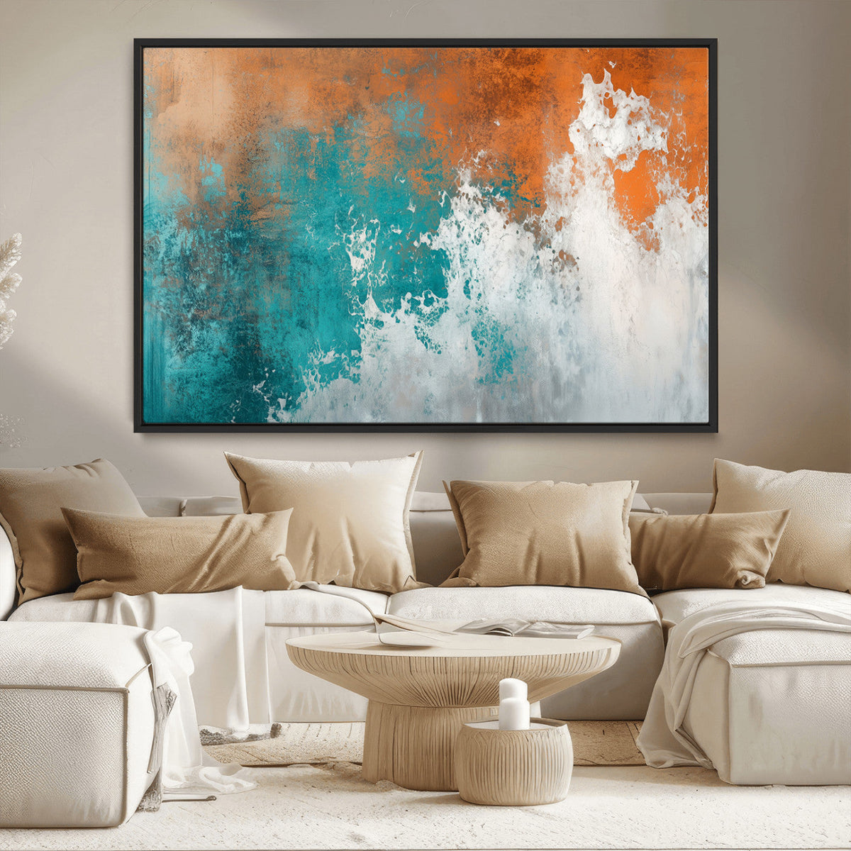 Vintage Abstract Print - Bold Teal and Orange Canvas Wall