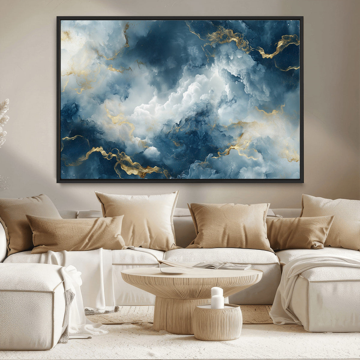 Large Abstract Print - Luxe Blue and Gold Abstract Canvas