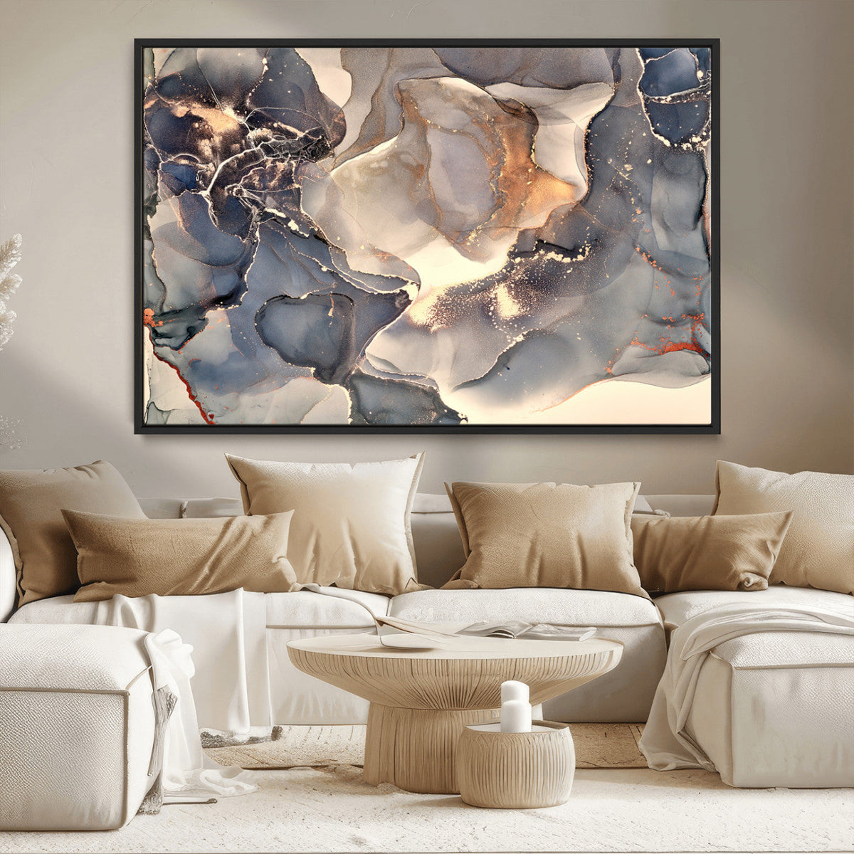 Abstract Blue and Gold Wall Art - Fluid Ink Artwork - Modern