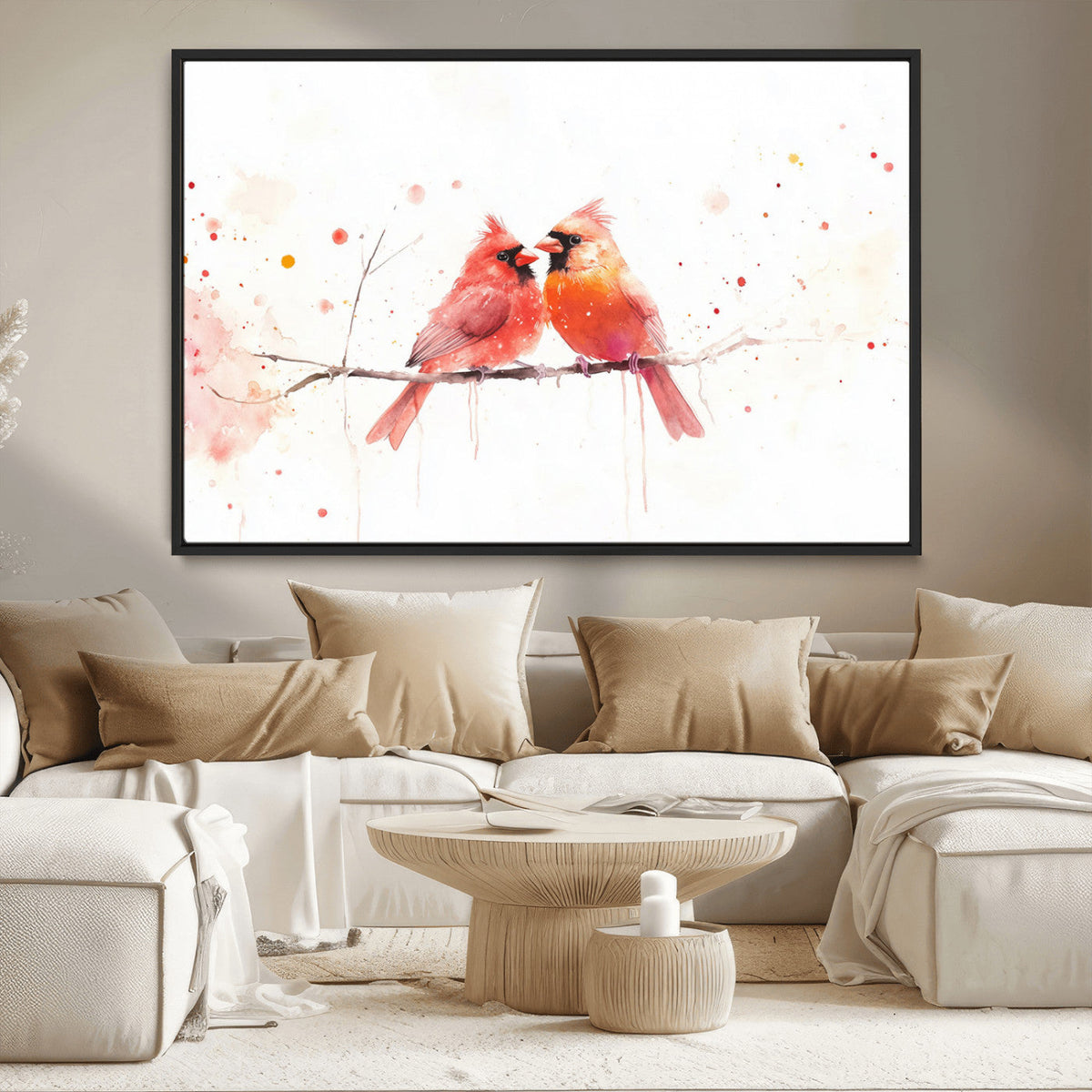 Cardinal Bird Canvas Wall Art - Male and Female Cardinal