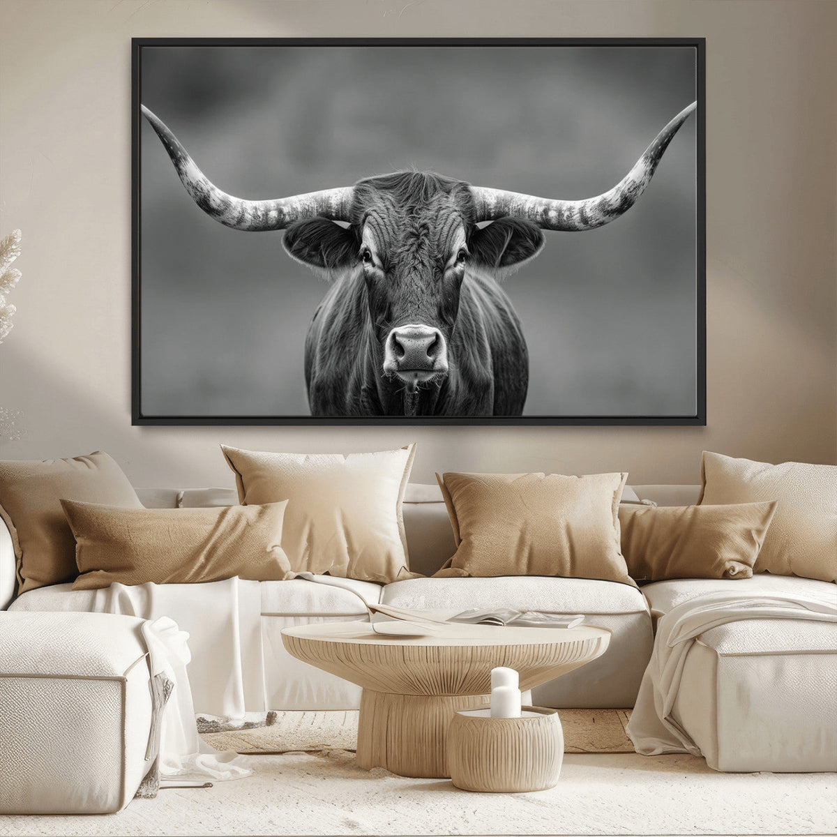 Texas Longhorn Wall Art Canvas Print – Framed Western Bull