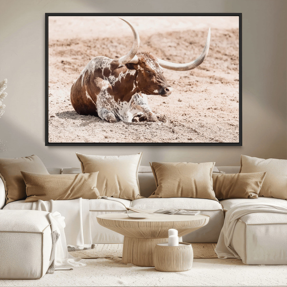 Texas Longhorn Wall Art Canvas Print – Framed Resting Bull