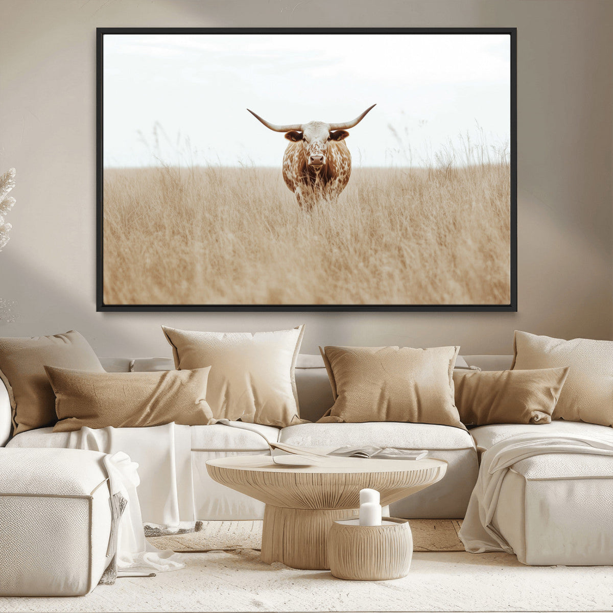 Texas Longhorn Wall Art Canvas Print – Framed Lone Cattle