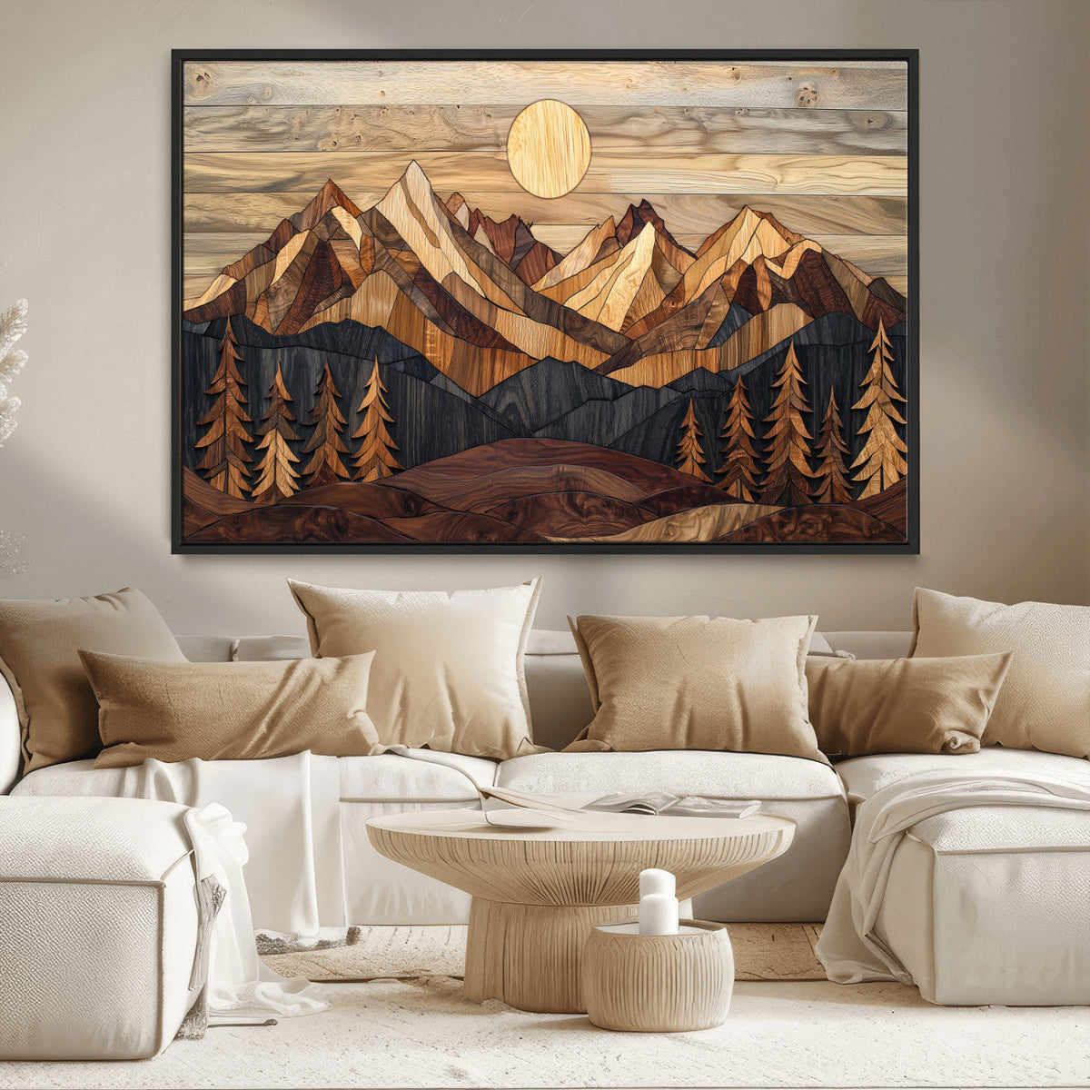 Wood Mountain Landscape Wall Art Canvas Print – Framed