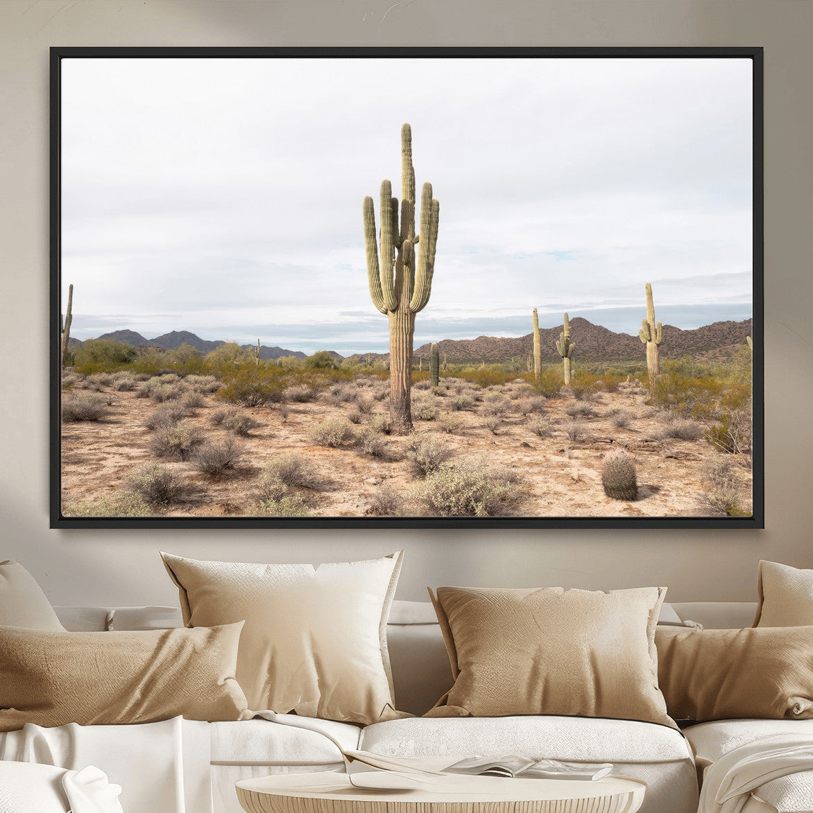 Saguaro Cactus Wall Art – Framed Desert Canvas Artwork,