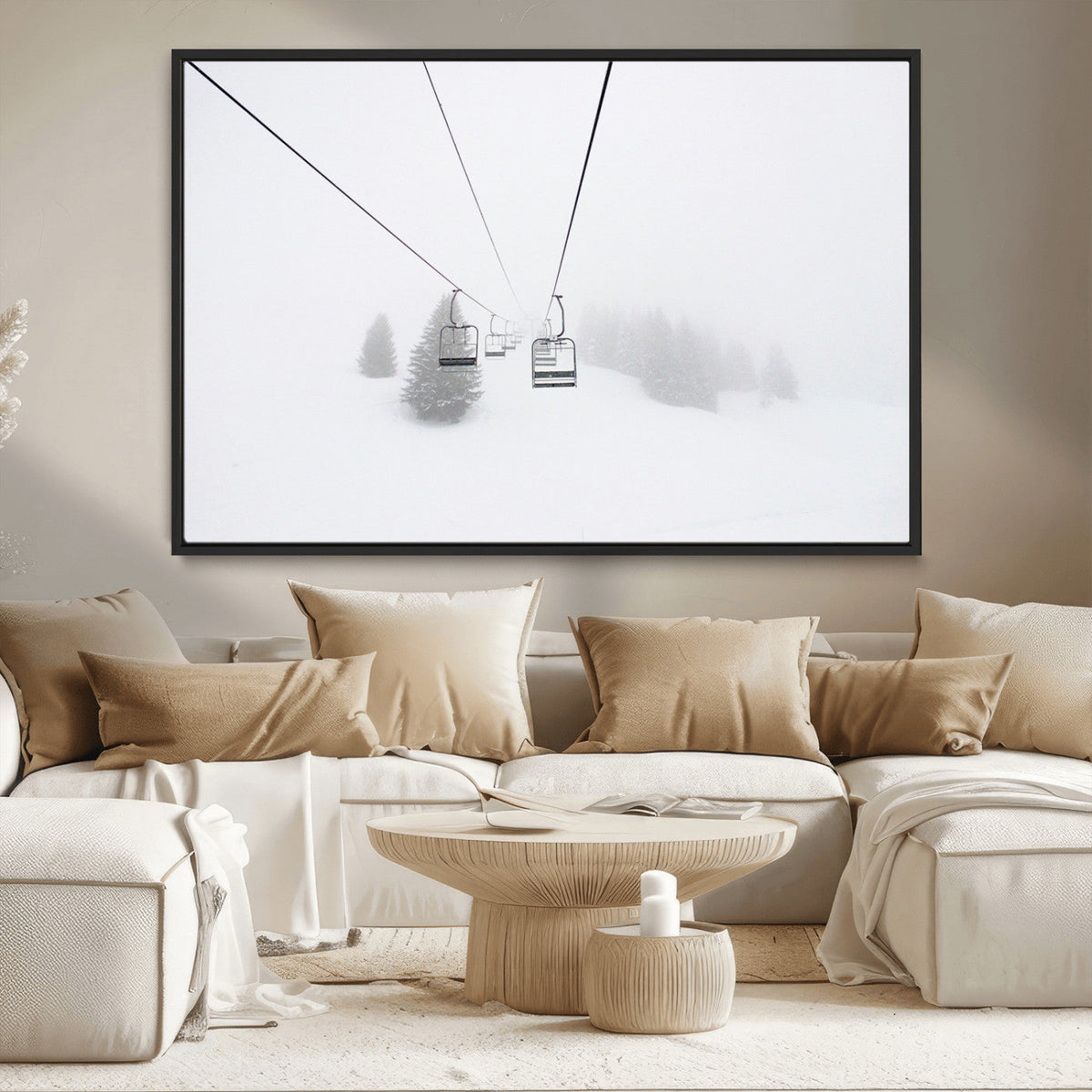 Ski Lift Wall Art Canvas Print – Snowy Alpine Landscape