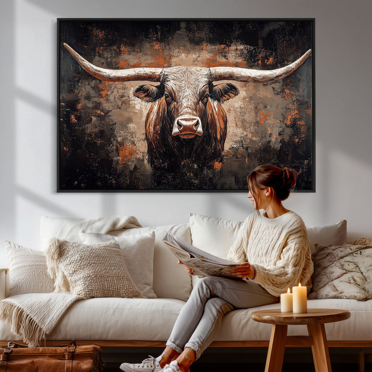 Abstract Longhorn Wall Art Canvas Print – Vintage Western
