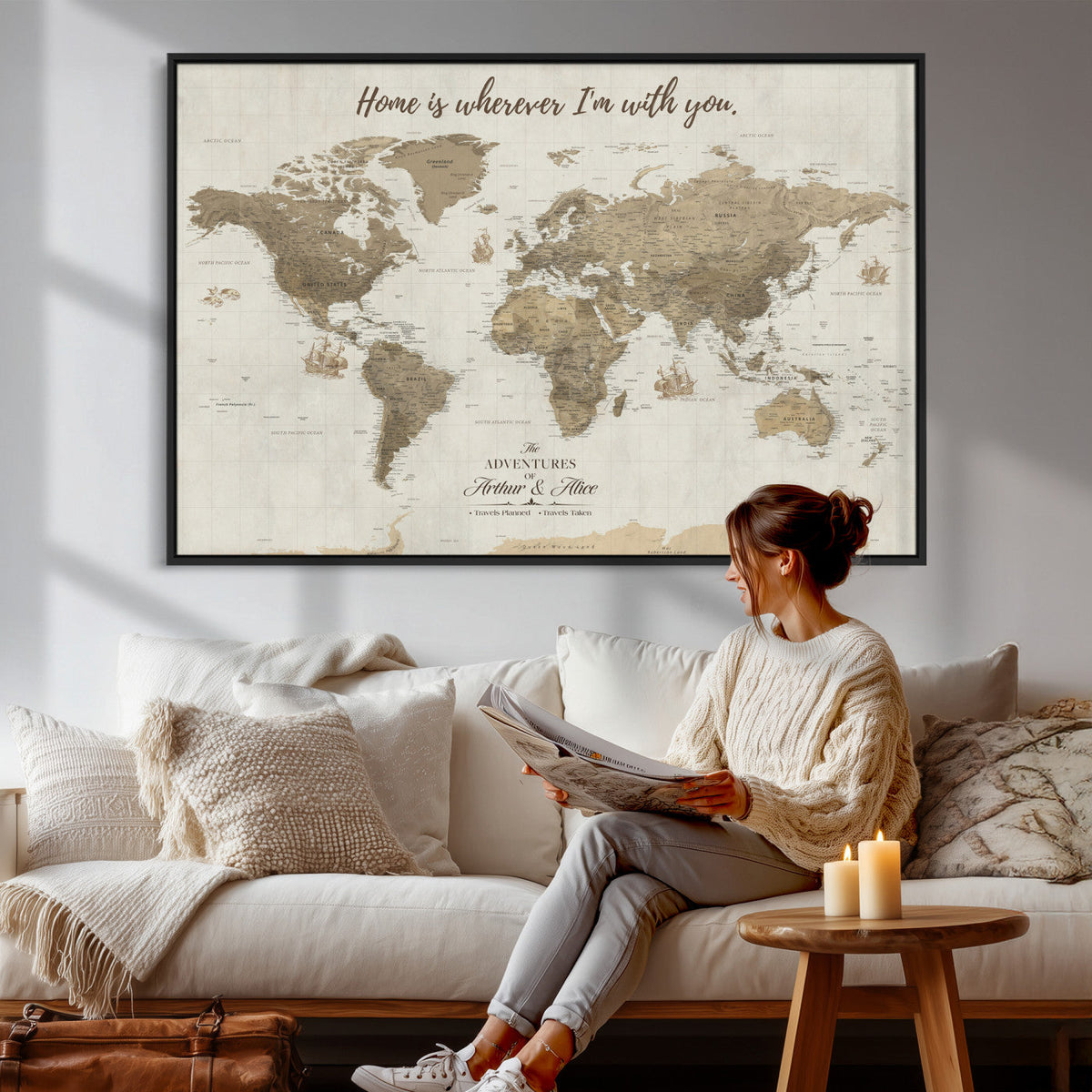 Push Pin World Map Canvas Print – Travel Tracker Wall Art