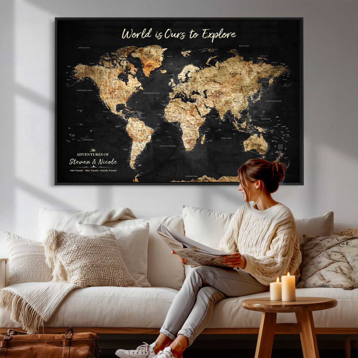 Framed Personalized Push Pin World Map – Custom Travel