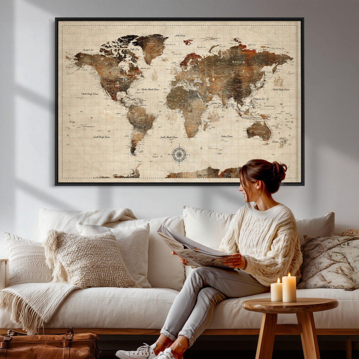 World Map Canvas Print – Framed Detailed Map of the World