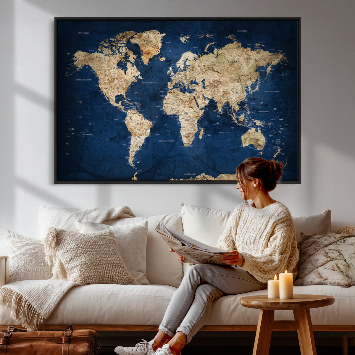 World Map Canvas Print – Framed Travel Map Wall Art for