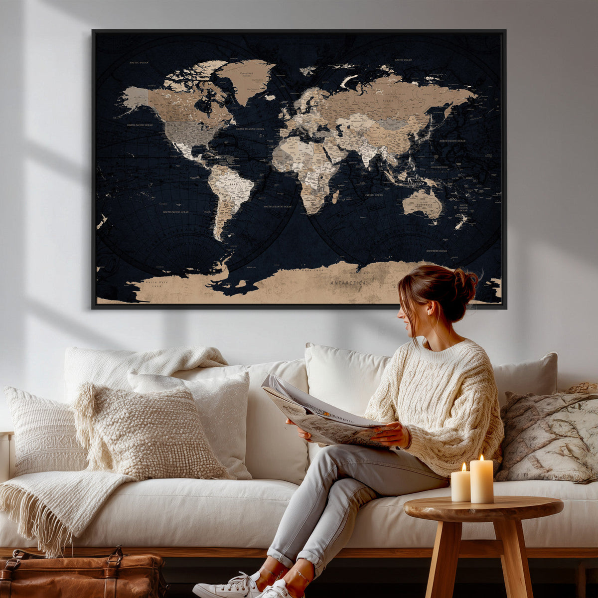 Grunge Wall Art World Map Canvas Print