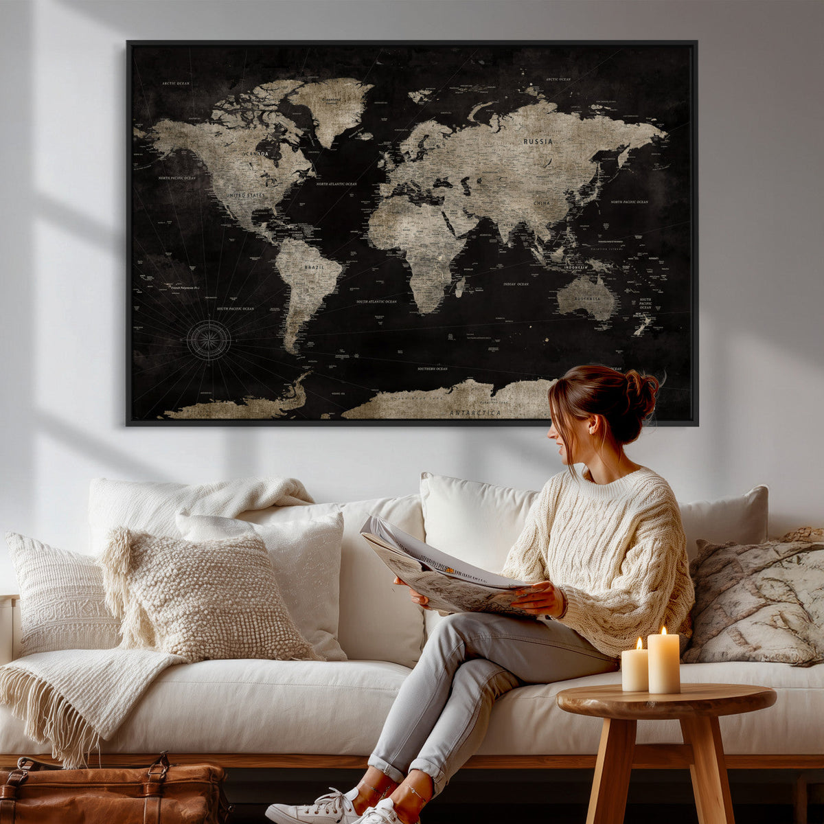 Detailed World Map Wall Art Print - Large Framed World Map