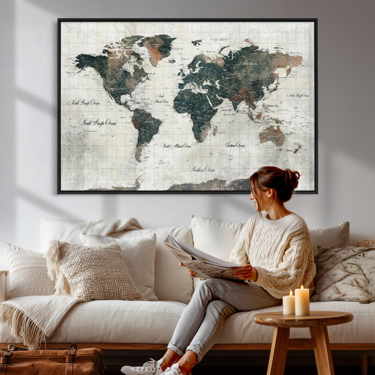 World Map Canvas Print – Framed Travel Map Wall Art for