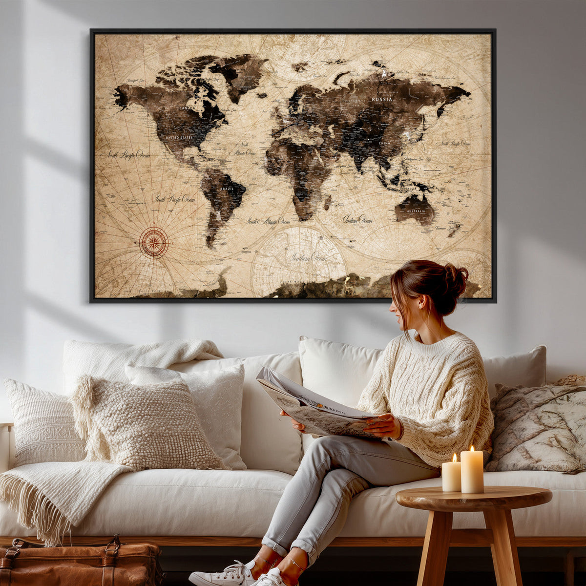 World Map Wall Art Canvas Print