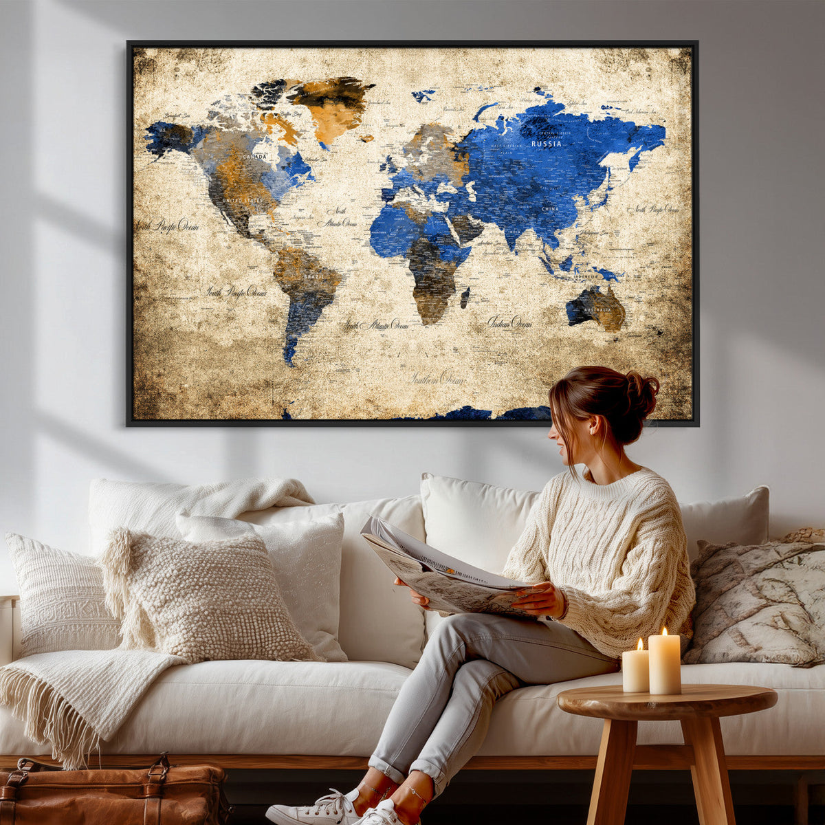 World Map Canvas Print – Colorful Abstract Travel Map,