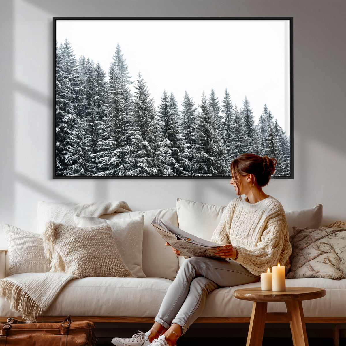 Misty Mountain Forest Canvas Print, Foggy Pine Trees Nature