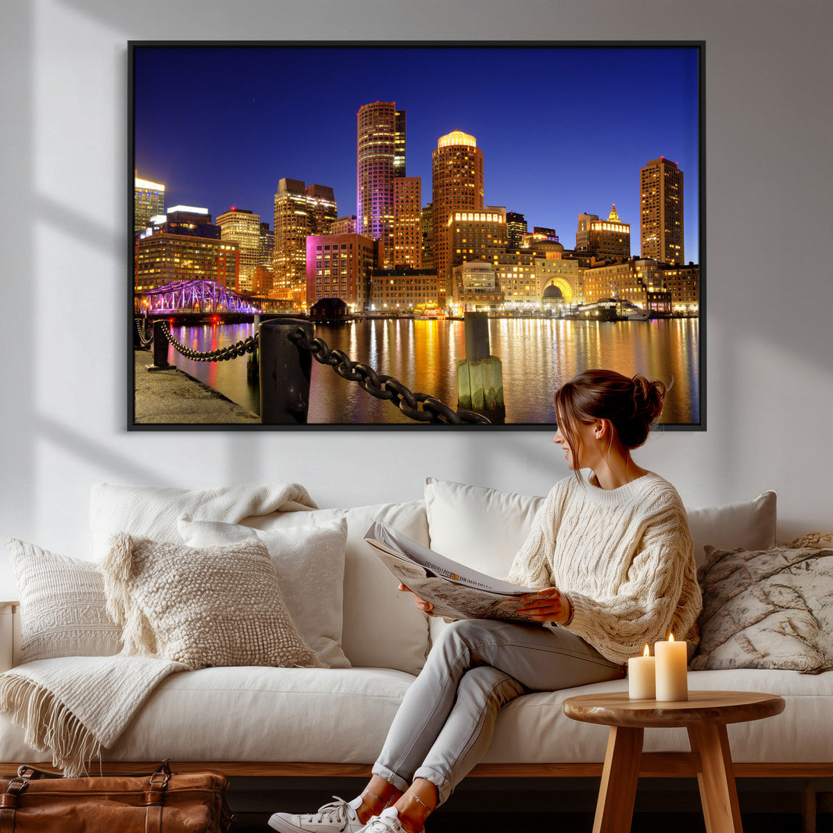 Boston Wall Art Canvas Print, Boston City Downtown Night