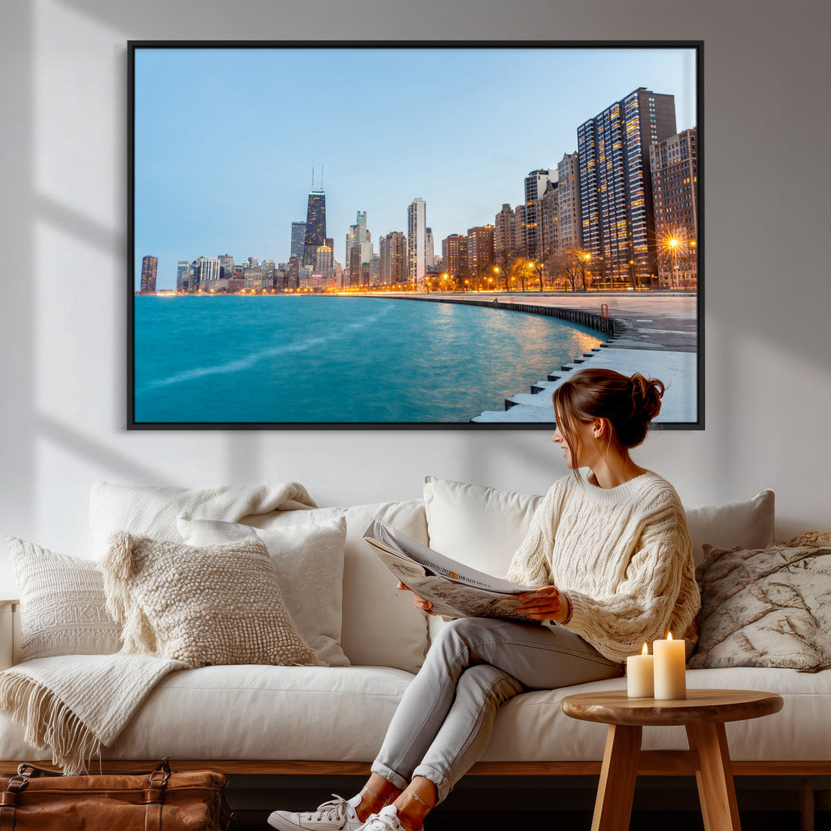 Chicago Wall Art Canvas Print, Chicago City Downtown Night