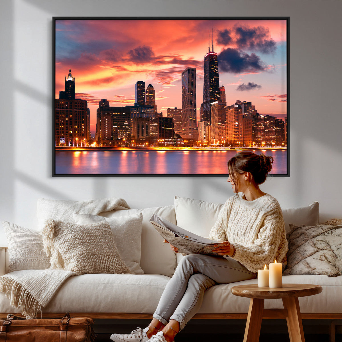 Chicago Wall Art Canvas Print - Chicago City Downtown Night