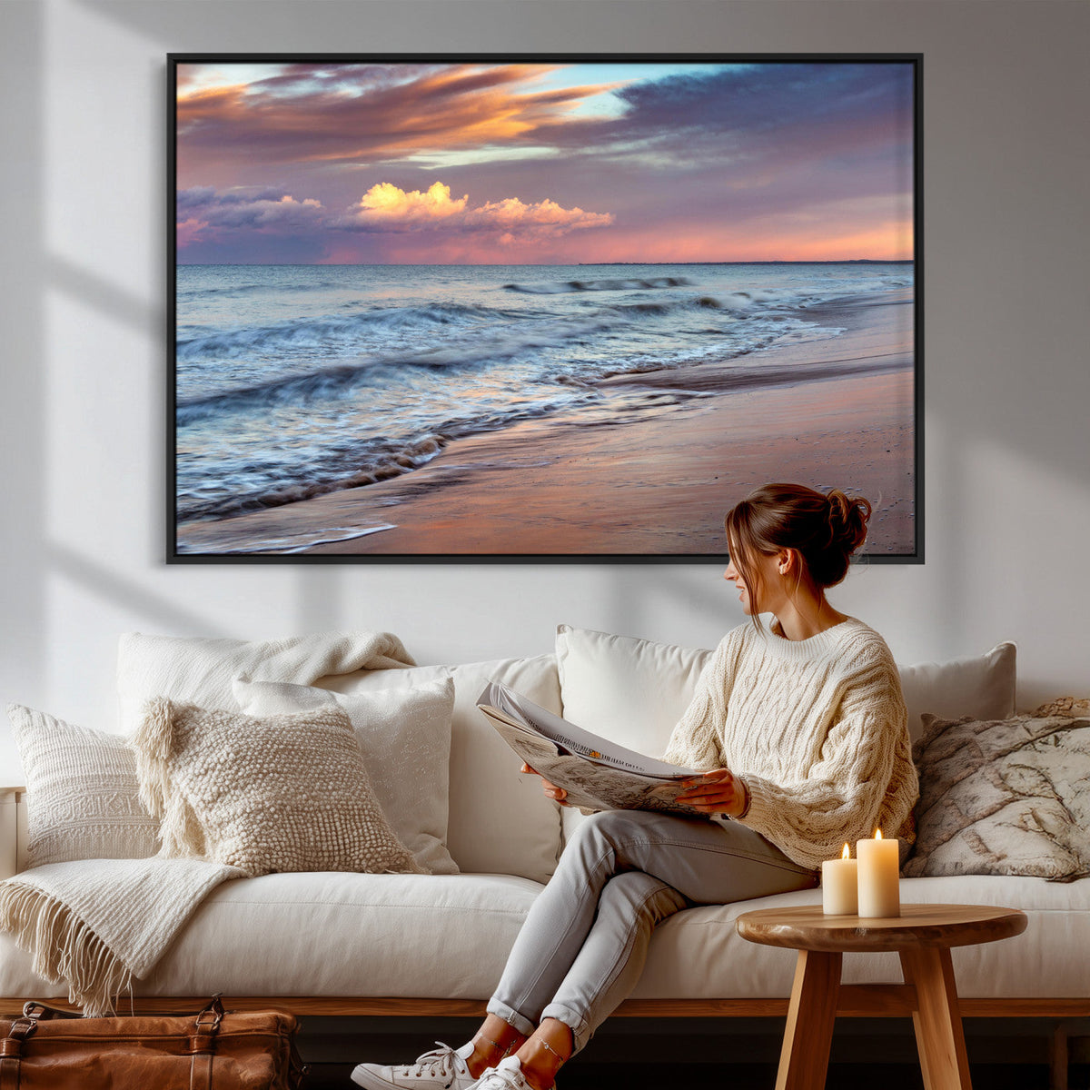 Ocean Sunset Wall Art Canvas Print – Coastal Beach