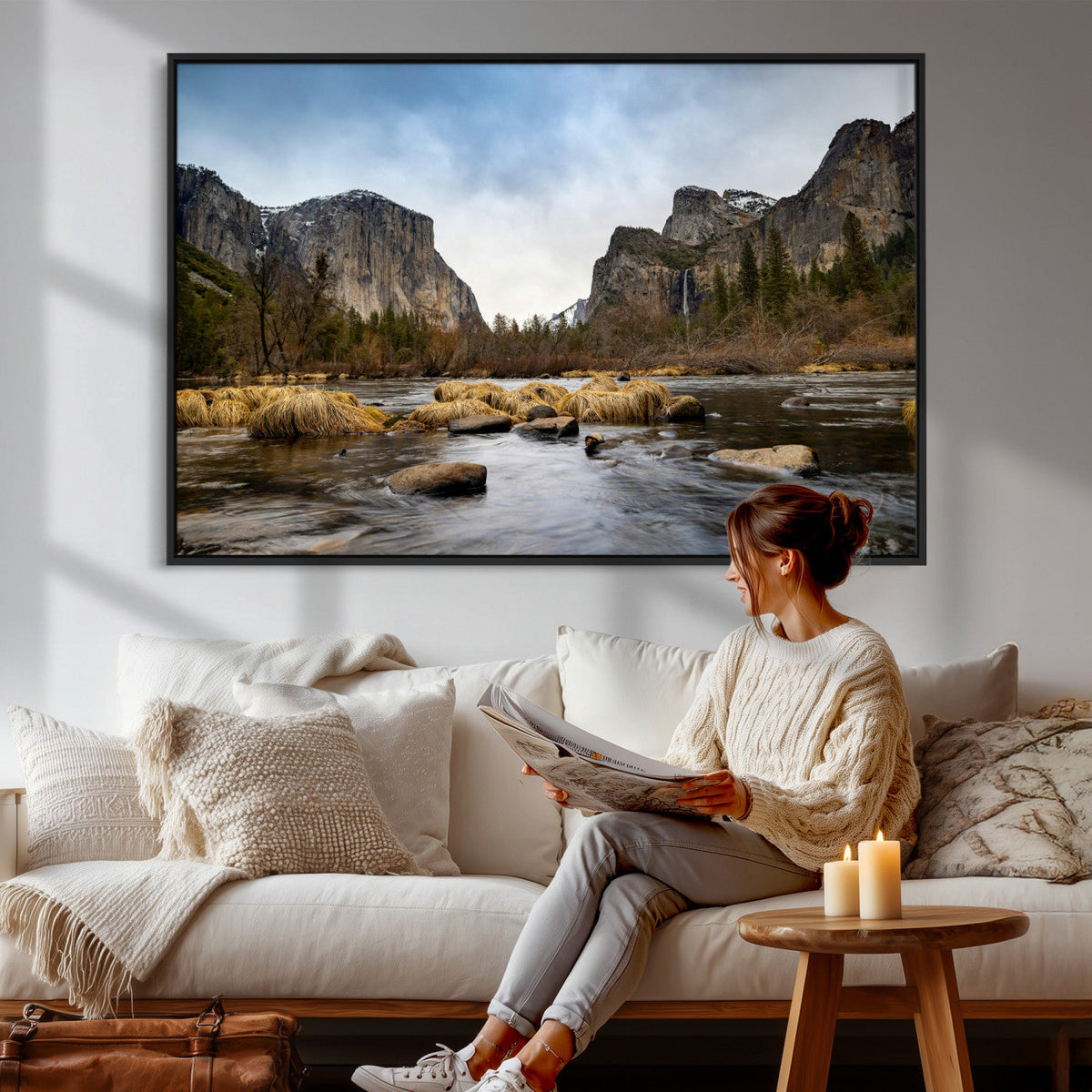 Yosemite Valley Mountain Landscape Wall Art Canvas Print,