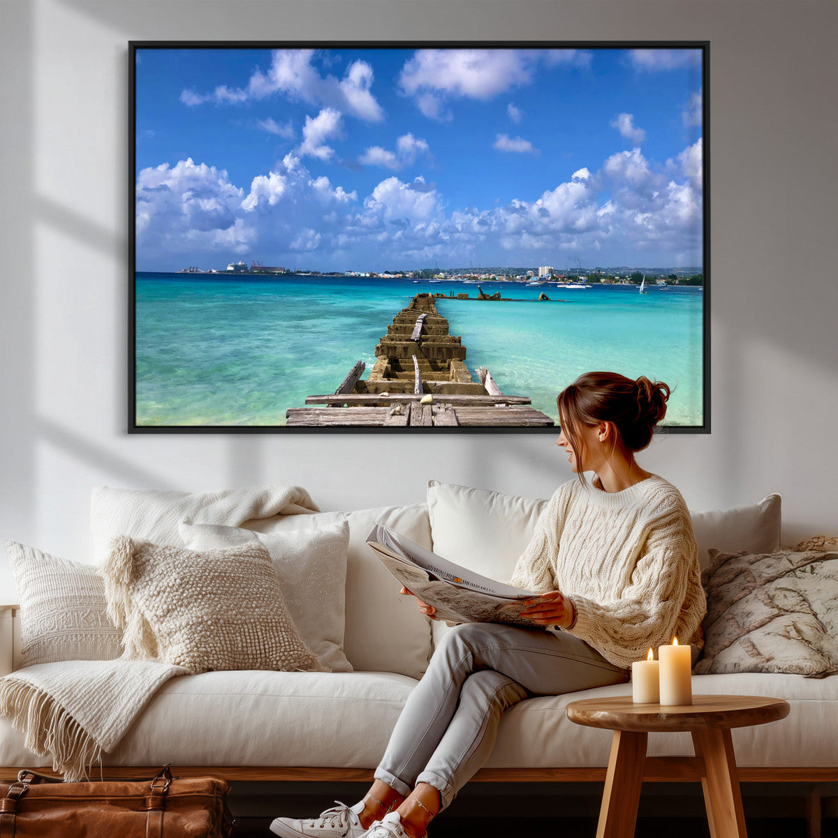Caribbean Ocean Pier Seascape Wall Art Canvas Print,