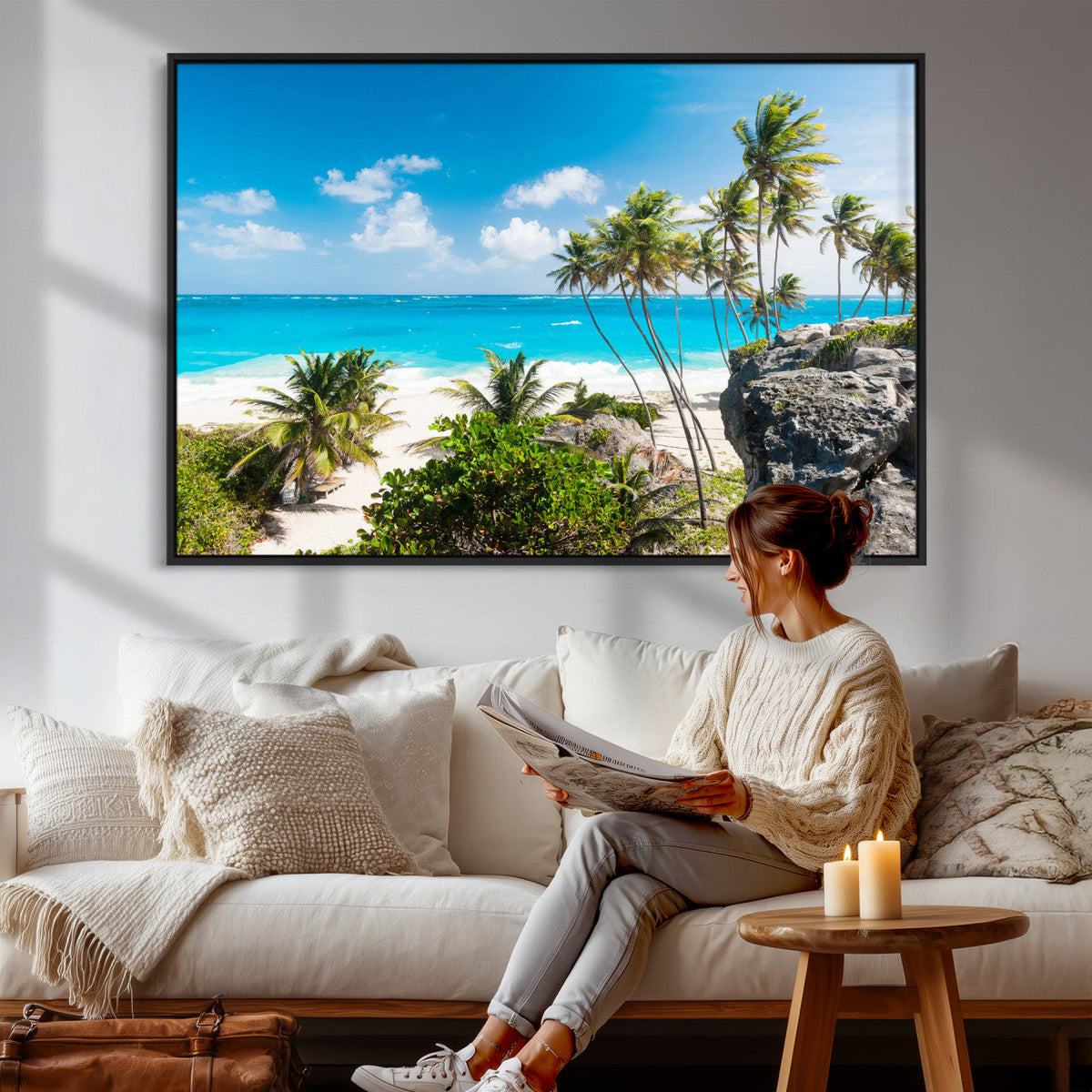 Tropical Beach Wall Art Canvas Print, Palm Tree Ocean