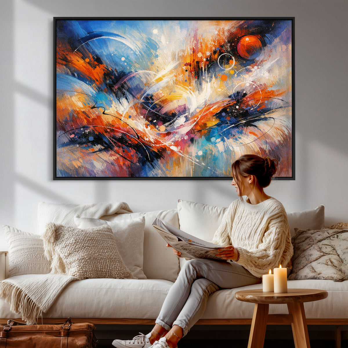 Lyrical Abstraction Wall Art Canvas Print, Orange Blue