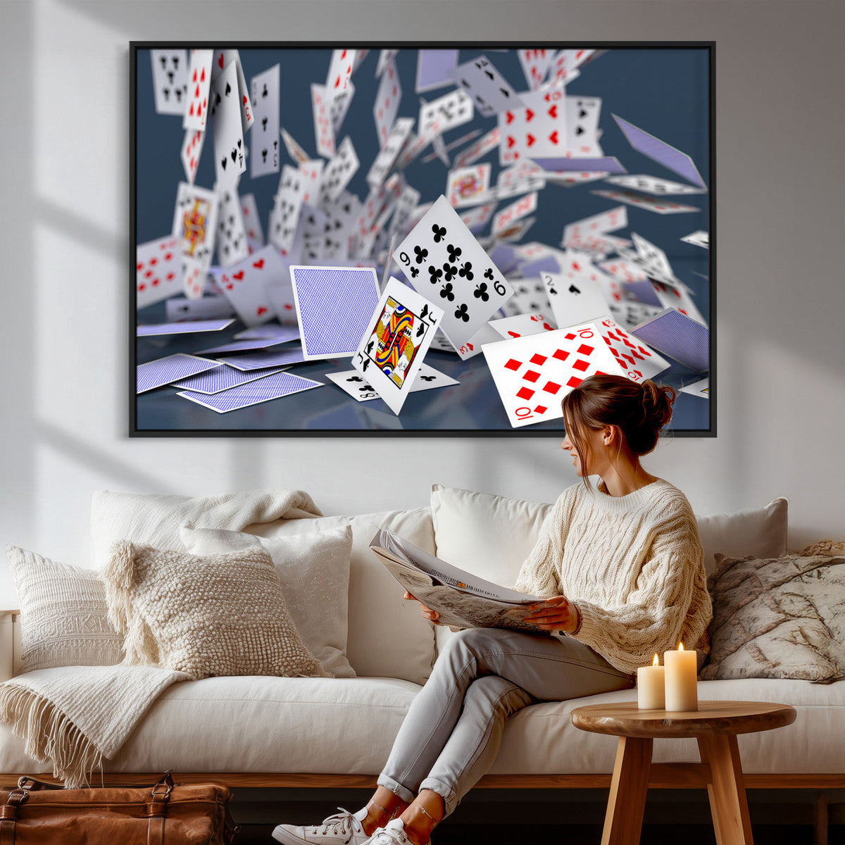 Playing Cards Canvas Wall Art | Casino Game Room Decor,