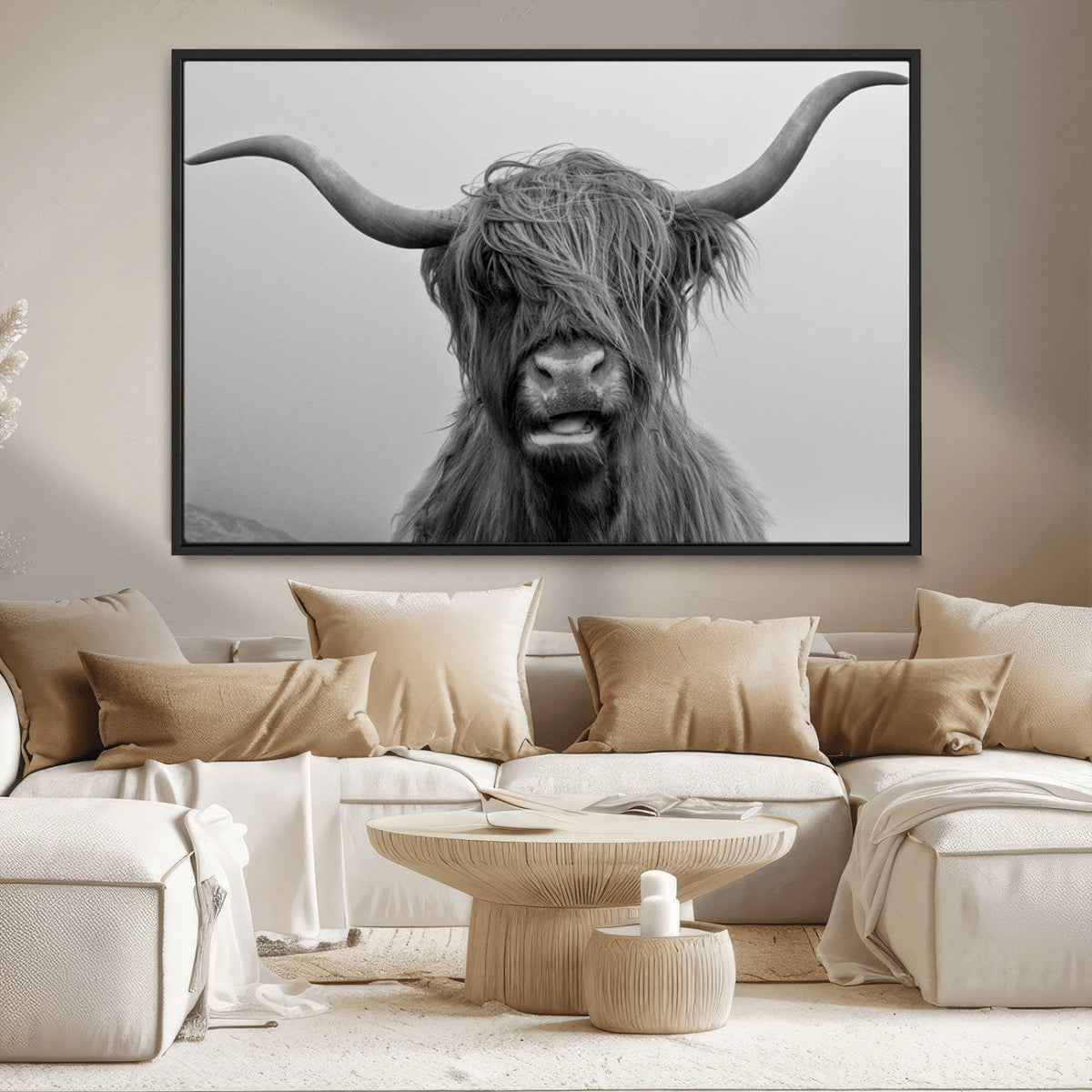Texas Cow Wall Art Canvas, Texas Longhorn Cattle Canvas