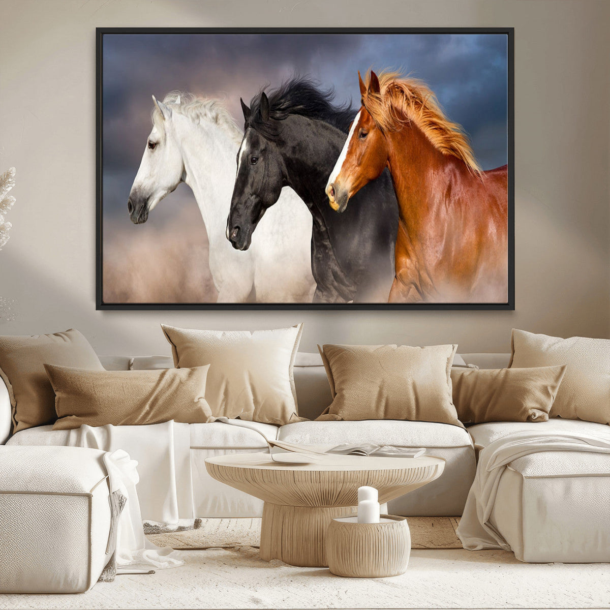 Animal Wall Art Three Horses Farmhouse Art Canvas, Framed