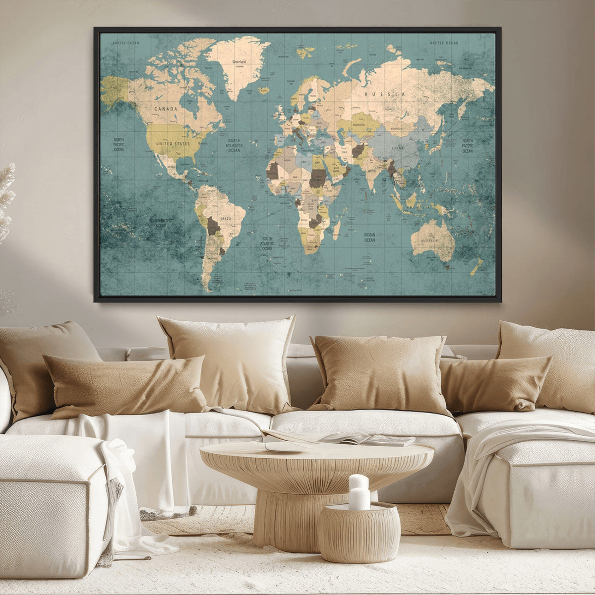 Classic World Map Canvas Print – Framed Vintage Map Wall